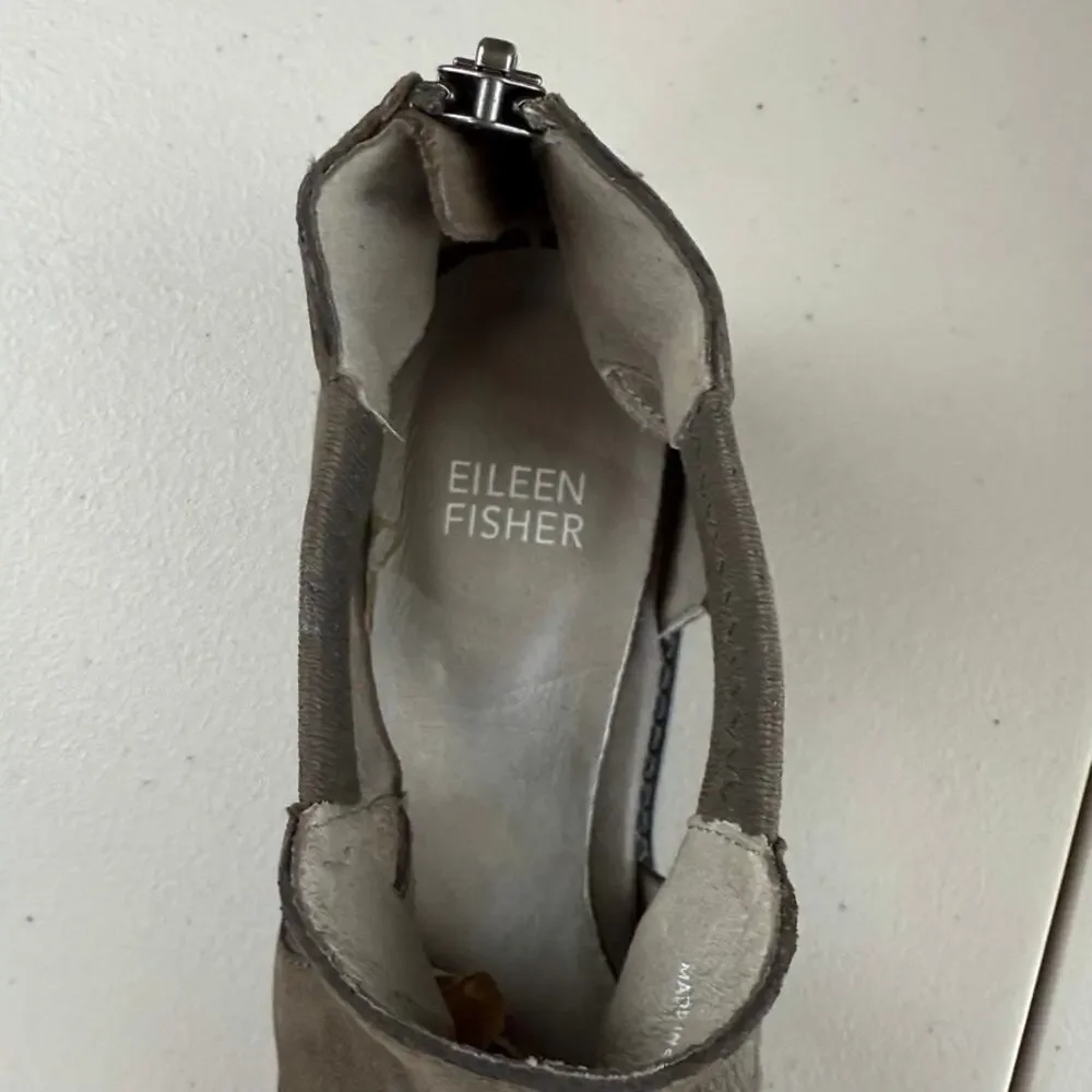 Eileen Fisher Taupe Vanda Pebble Leather Zip Back Pointed Bootie Sz 7 MSRP $240